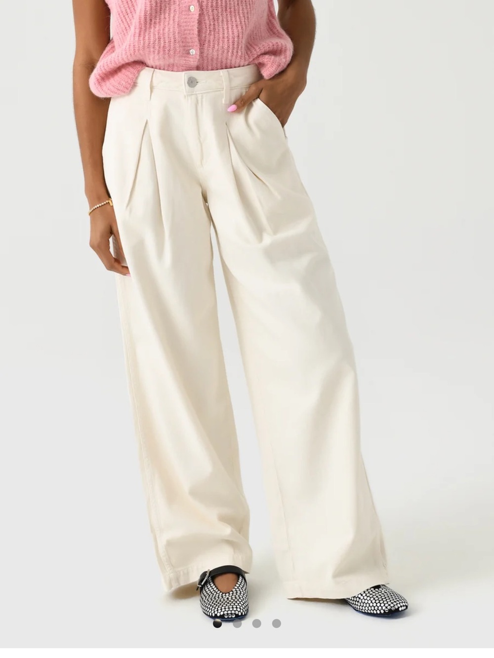 AMO Mary slouch Cream High-Waist Wide-Leg Pleated Trousers 26 NWT